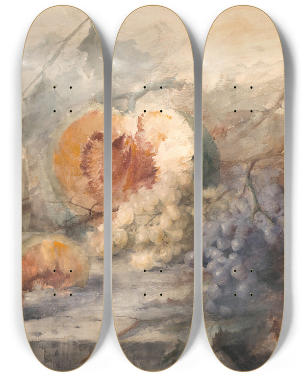 Triptych art skateboard deck of Frans Mortelmans Fruit by Frans Mortelmans