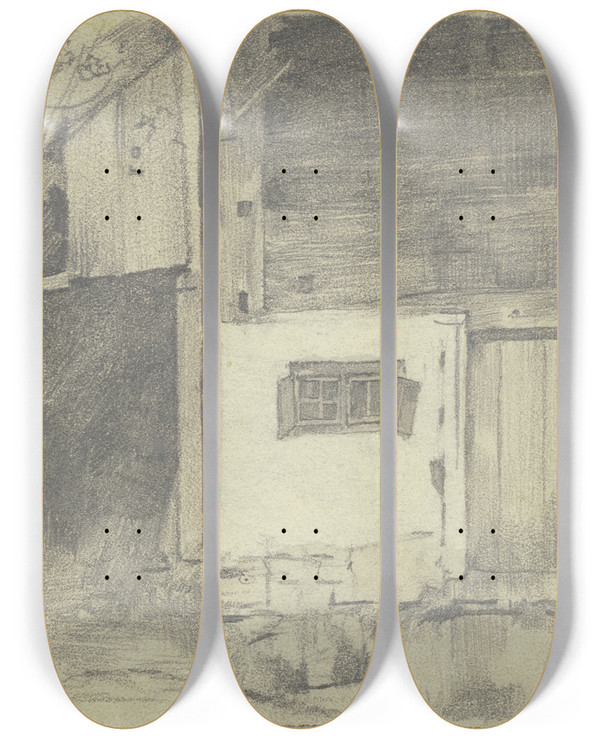 Triptych art skateboard deck of Rudolf Hirth Du Frnes Hof In Schondorf Ammersee by Rudolf Hirth du Frnes (1846-1916)