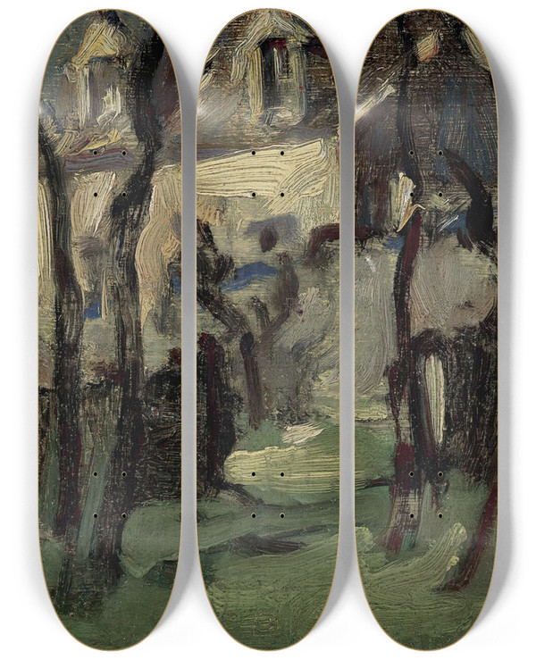 Triptych art skateboard deck of Samuel John Peploe Cottage At Corstorphine by Samuel John Peploe (1871-1935)
