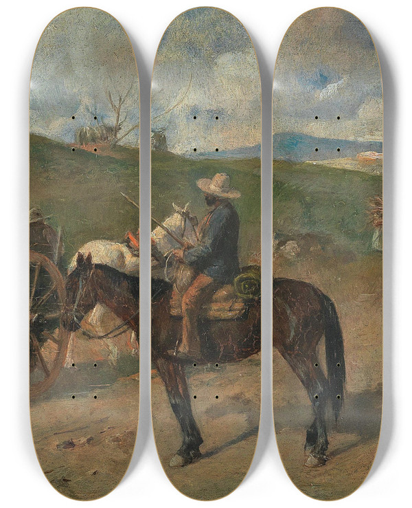Triptych art skateboard deck of Alfred Friedlnder Gesprch Auf Der Landstrae by Alfred Friedlander (1860-1927)