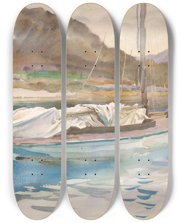 Triptych art skateboard deck of John Singer Sargent Idle Sails by John Singer Sargent (1856-1925)