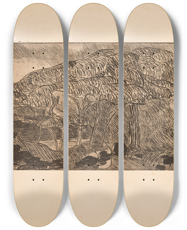 Triptych art skateboard deck of Armand Seguin Lorage The Billowing Trees by Armand Seguin (1869-1903)