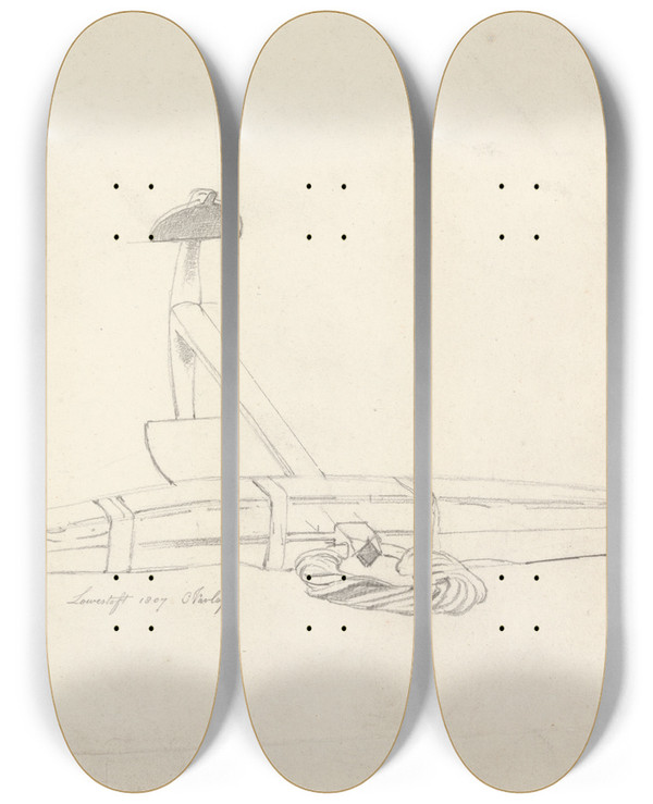 Triptych art skateboard deck of Cornelius Varley Study Of An Anchor by Cornelius Varley (1781-1873)