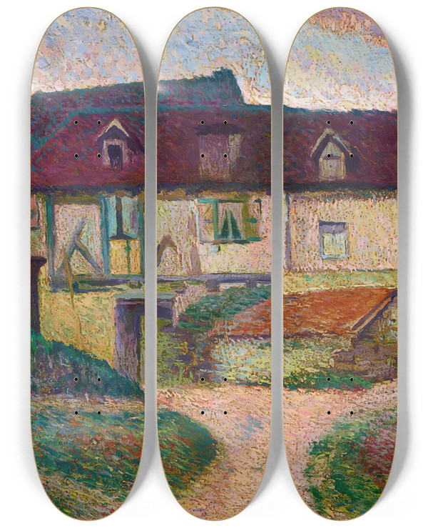 Triptych art skateboard deck of Daro De Regoyos Farmhouse Namur by Daro de Regoyos (1857-1913)