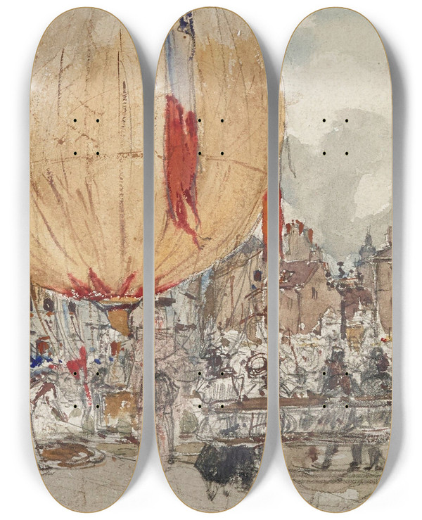 Triptych art skateboard deck of Frdric Houbron Lancement Dune Montgolfire by Frederic Houbron (1851-1908)