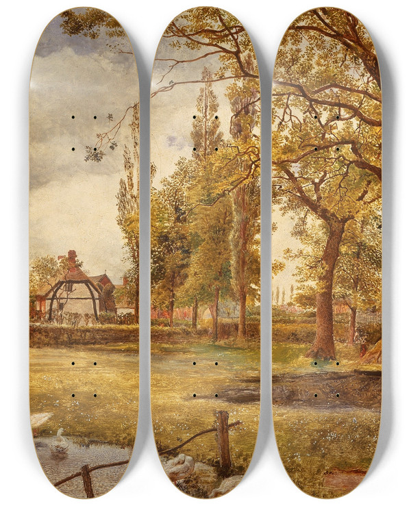 Triptych art skateboard deck of William Davis At Hale Lancashire_1 by William Davis (1812-1873)