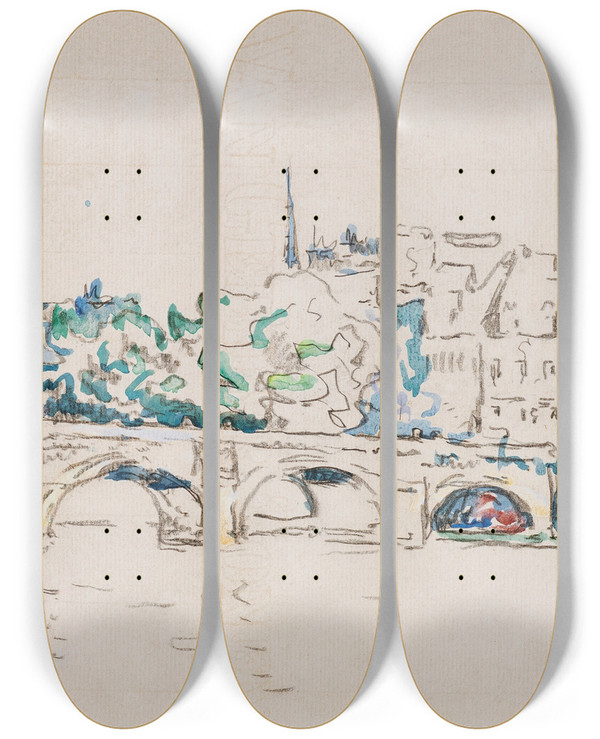 Triptych art skateboard deck of Paul Signac Paris Le Pontneuf by Paul Signac (1863-1935)