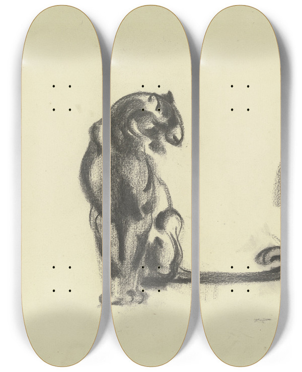 Triptych art skateboard deck of Alfred Schnaars Cats by Alfred Schnaars (1875-1926)