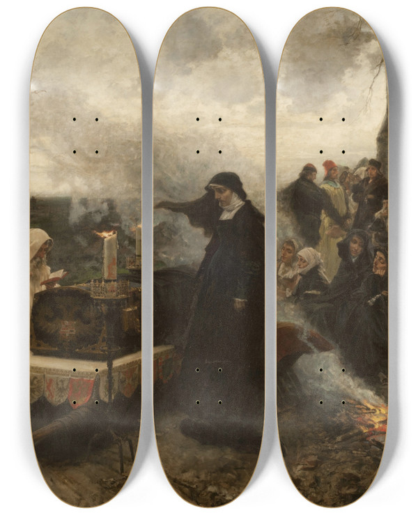 Triptych art skateboard deck of Francisco Pradilla Y Ortiz Doa Juana La Loca by Francisco Pradilla y Ortiz