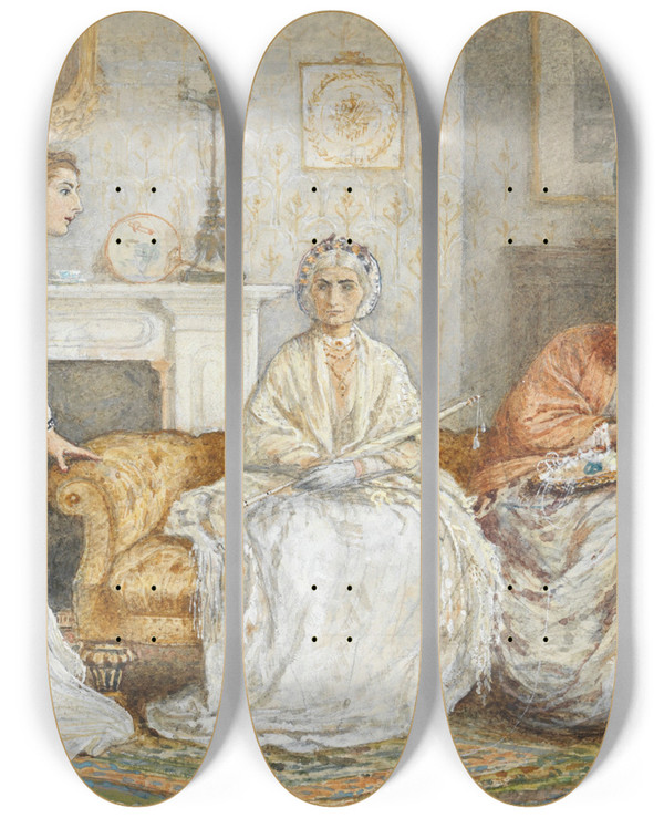 Triptych art skateboard deck of Frederick Walker The Fates by Frederick Walker (1840-1875)