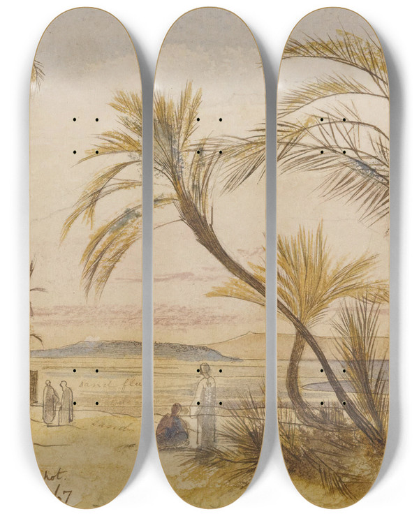 Triptych art skateboard deck of Edward Lear Wady Halfen Egypt by Edward Lear (1812-1888)