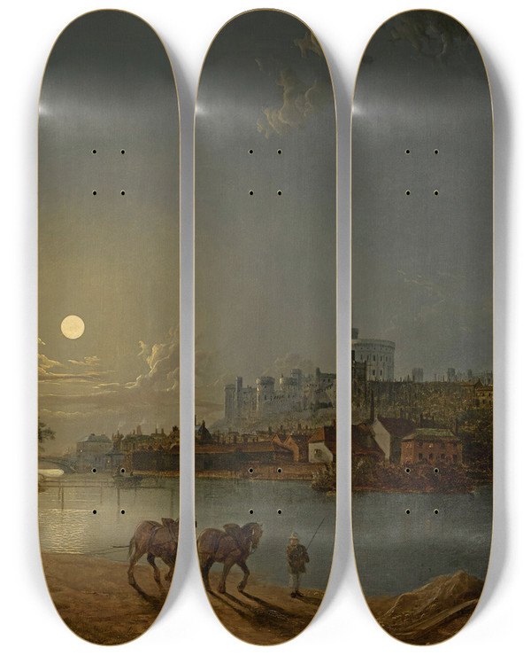 Triptych art skateboard deck of Henry Pether Windsor From The Thames by Henry Pether (1828-1865)