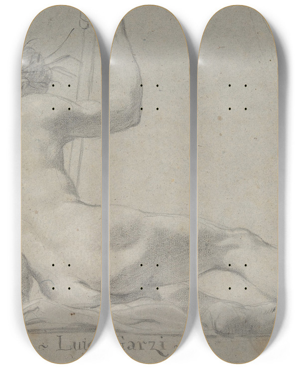 Triptych art skateboard deck of Luigi Garzi Reclining River God by Luigi Garzi (1638-1721)