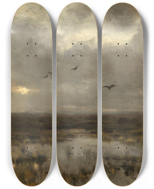Triptych art skateboard deck of Anton Mauve The Marsh by Anton Mauve (1838-1888)
