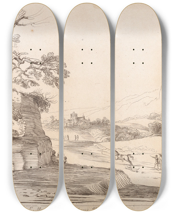 Triptych art skateboard deck of George Knapton Landscape_2 by George Knapton (1698-1778)