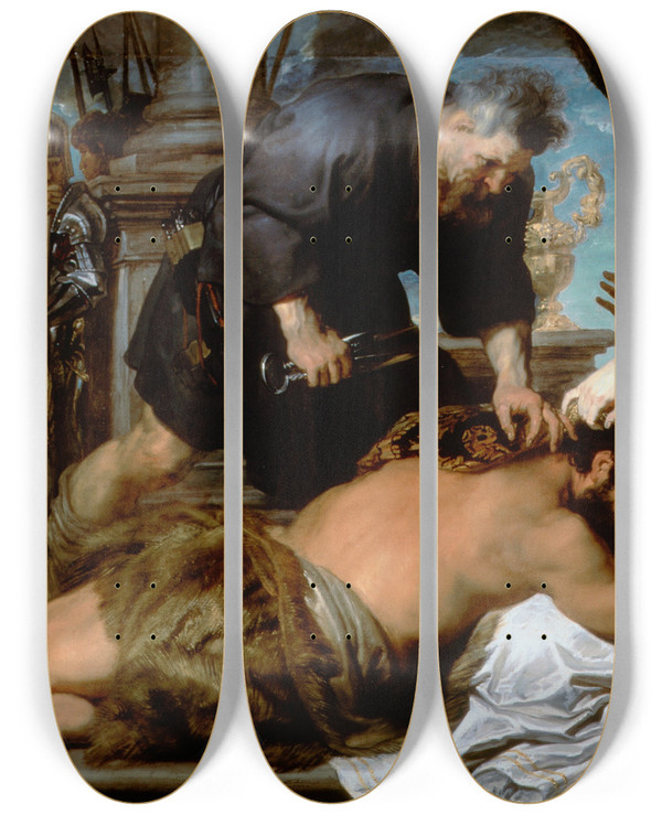Triptych art skateboard deck of Anthony Van Dyck Samson And Delilah_2 by Anthony Van Dyck (1599-1641)