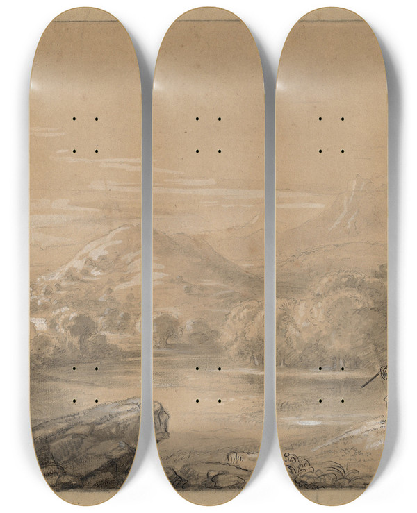 Triptych art skateboard deck of Thomas Cole The Good Shepherd by Thomas Cole (1801-1848)