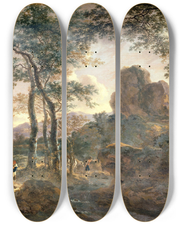 Triptych art skateboard deck of Jan Both A Mountain Path by Jan Both (1618-1652)