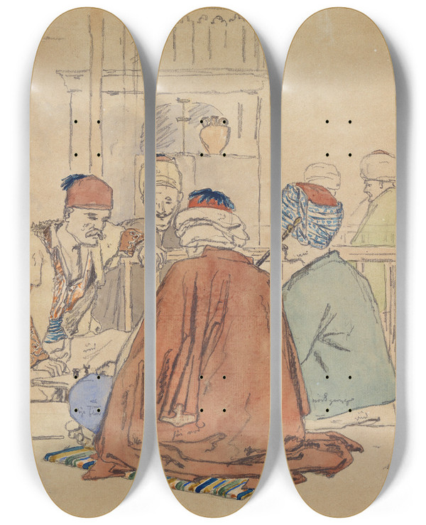 Triptych art skateboard deck of Martinus Rrbye Cafinterir Med Piberygende Mnd_1 by Martinus Rorbye (1803-1848)