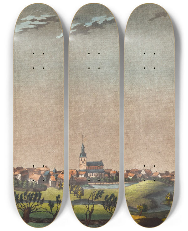 Triptych art skateboard deck of Christian Heinrich Grosch Odense by Christian Heinrich Grosch (1801-1865)