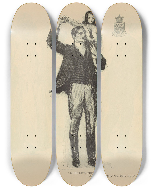 Triptych art skateboard deck of Charles Dana Gibson Long Live The King by Charles Dana Gibson (1867-1944)
