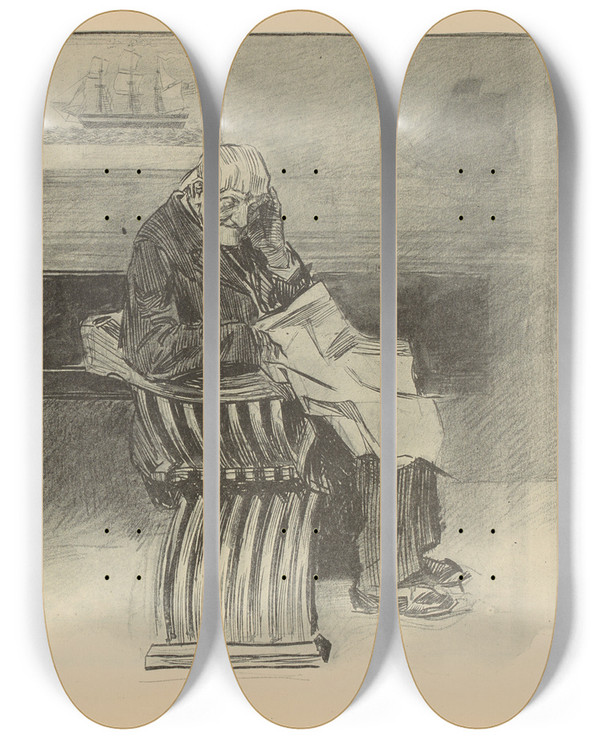 Triptych art skateboard deck of Charles Dana Gibson Mates by Charles Dana Gibson (1867-1944)
