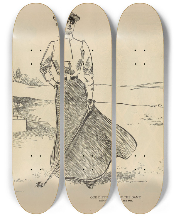 Triptych art skateboard deck of Charles Dana Gibson One Difficulty Of The Game_2 by Charles Dana Gibson (1867-1944)