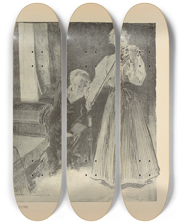 Triptych art skateboard deck of Charles Dana Gibson The Old Tune_2 by Charles Dana Gibson (1867-1944)