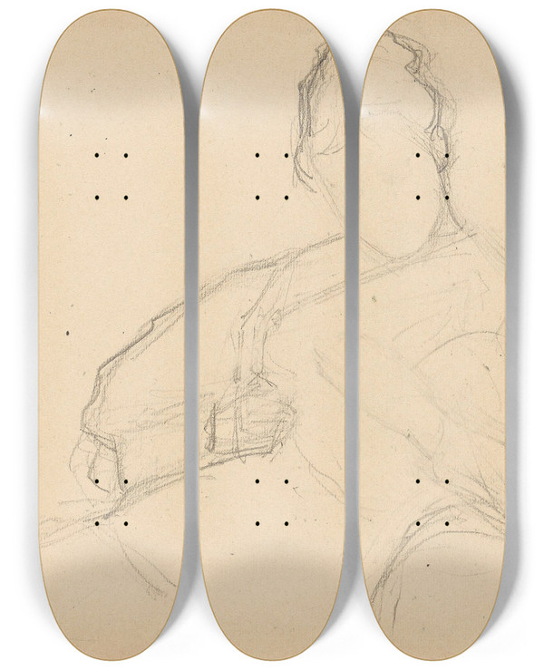 Triptych art skateboard deck of Signe Scheel Sitting Woman_2 by Signe Scheel (1860-1942)