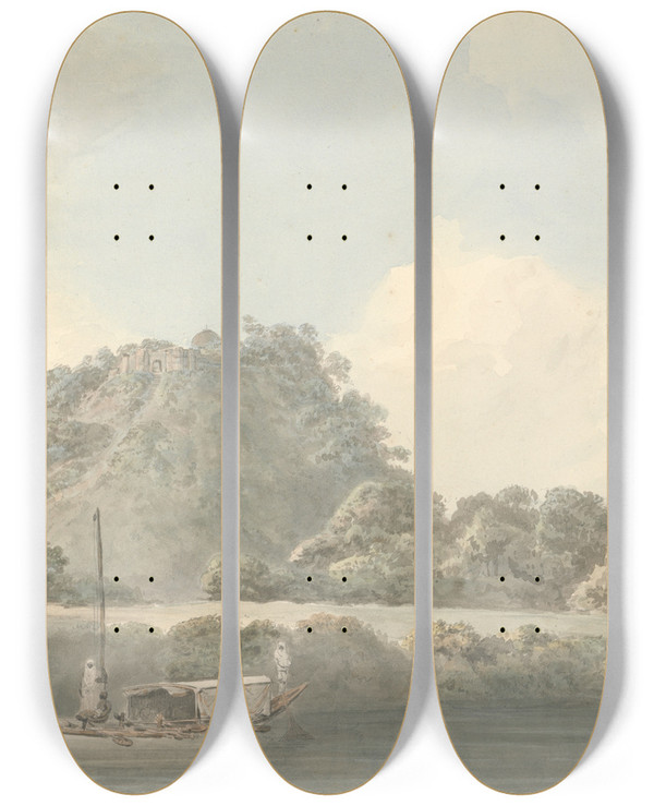 Triptych art skateboard deck of Samuel Davis Siccre Gully by Samuel Davis (1757-1819)