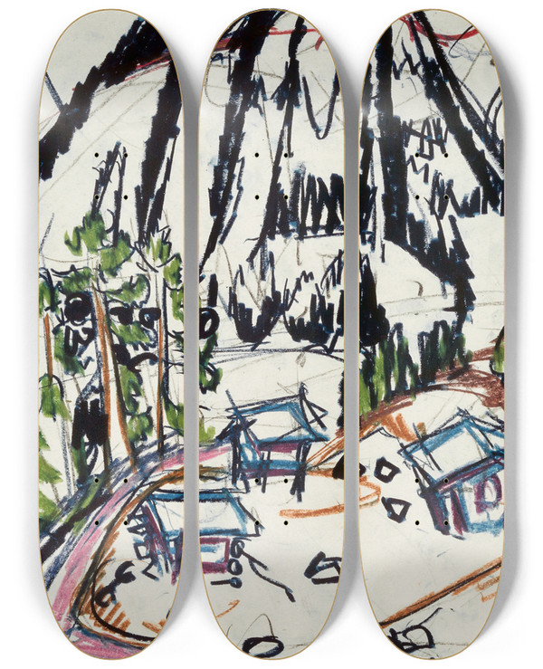 Triptych art skateboard deck of Albert Mller Alphtten Frauenkirch by Albert Muller (1897-1926)