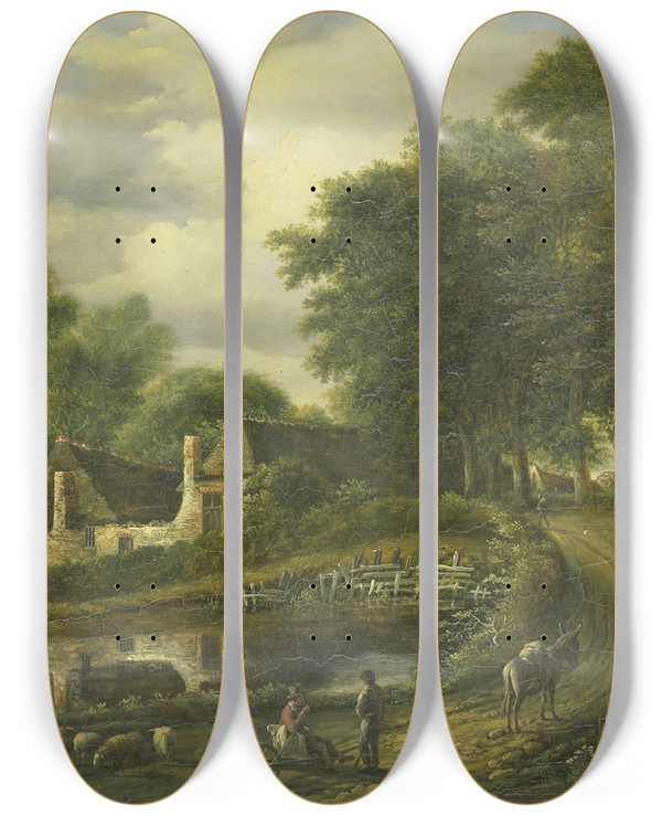 Triptych art skateboard deck of Julien Joseph Ducorron Landscape by Julien Joseph Ducorron (1770-1848)
