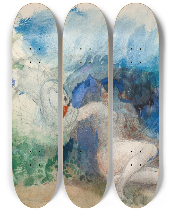 Triptych art skateboard deck of Odilon Redon Lda Et Le Cygne by Odilon Redon (1840-1916)