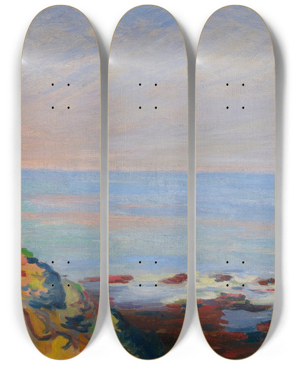 Triptych art skateboard deck of Armand Guillaumin Saintpalais Bord De Mer by Armand Guillaumin (1841-1927)