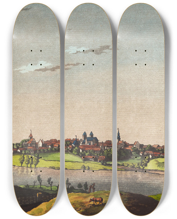 Triptych art skateboard deck of Christian Heinrich Grosch Viborg by Christian Heinrich Grosch (1801-1865)