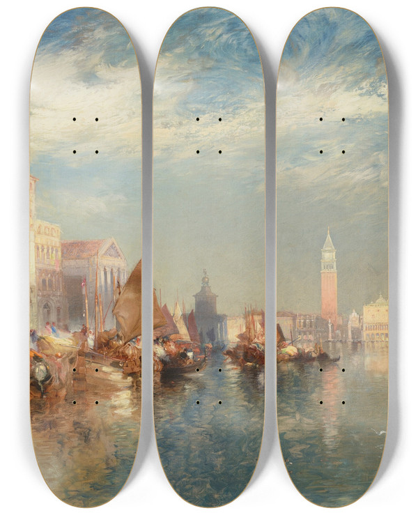 Triptych art skateboard deck of Thomas Moran Glorious Venice by Thomas Moran (1837-1926)