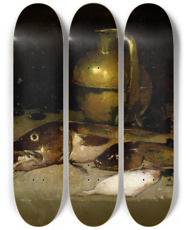 Triptych art skateboard deck of Emil Carlsen Still Life With Fish_2 by Emil Carlsen (1848-1932)