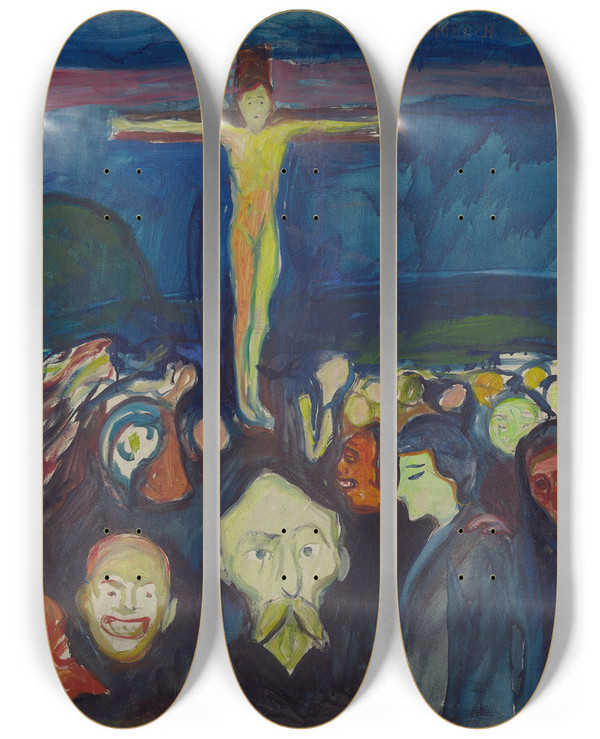 Triptych art skateboard deck of Edvard Munch Golgotha by Edvard Munch (1863-1944)