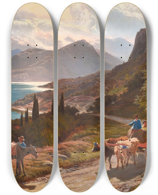 Triptych art skateboard deck of Sidney Richard Percy Angera Maggiore by Sidney Richard Percy (1821-1886)