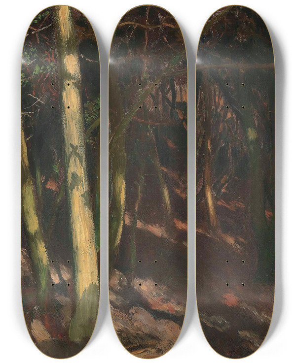 Triptych art skateboard deck of William Blake Richmond Trees by William Blake Richmond (1842-1921)