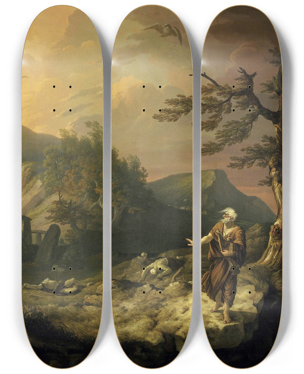 Triptych art skateboard deck of Thomas Jones The Bard by Thomas Jones (1742-1803)