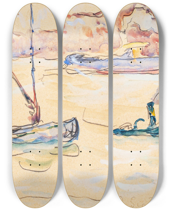 Triptych art skateboard deck of Paul Signac Rotterdam by Paul Signac (1863-1935)
