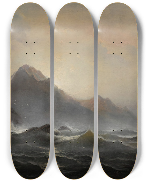 Triptych art skateboard deck of James Hamilton Seascape by James Hamilton (1819-1878)