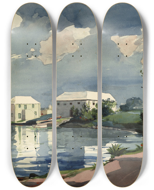Triptych art skateboard deck of Winslow Homer Salt Kettle Bermuda by Winslow Homer (1836-1910)