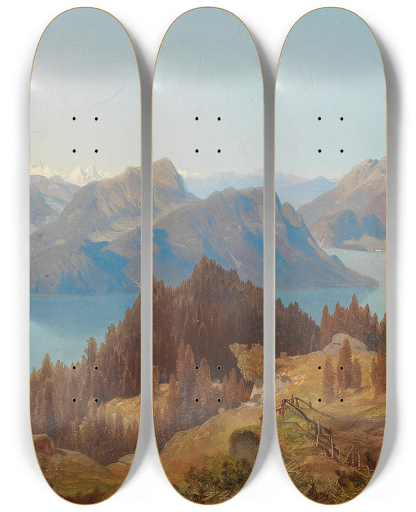 Triptych art skateboard deck of Carl Hasch Luzerner See by Carl Hasch (1834-1897)