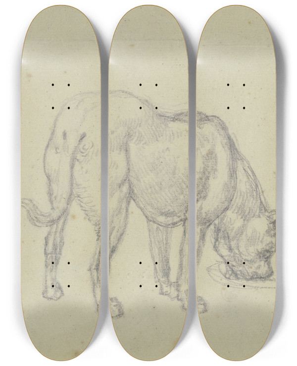 Triptych art skateboard deck of Ferdinand Fellner Saufender Hund Von Hinten Gesehen_2 by Ferdinand Fellner (1799-1859)