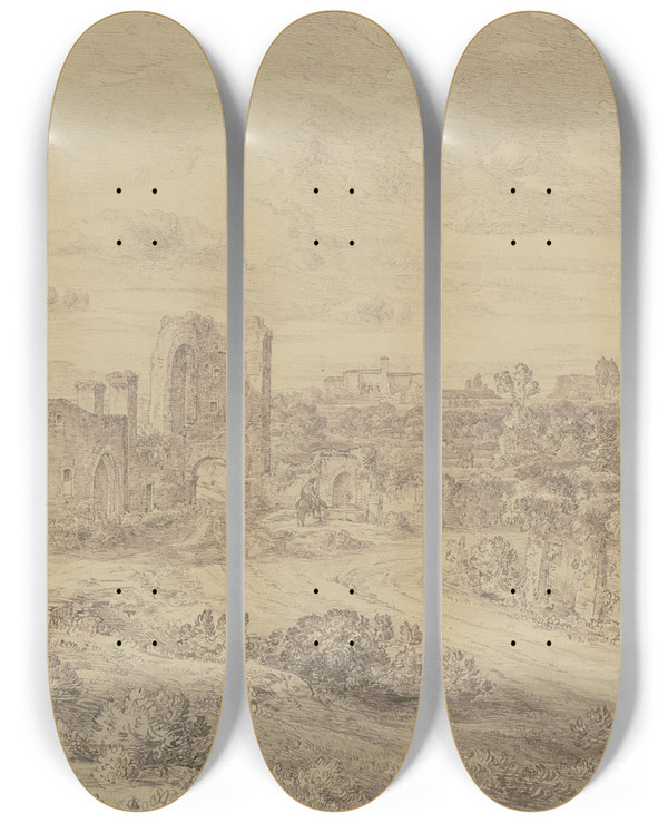 Triptych art skateboard deck of Ludwig Metz Dolabellas Arch by Ludwig Metz
