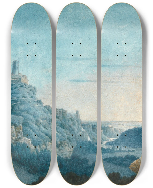 Triptych art skateboard deck of Thomas Jones Tivoli by Thomas Jones (1742-1803)