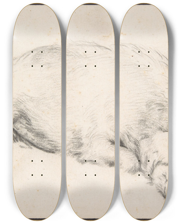 Triptych art skateboard deck of Adriaen Van De Velde A Sleeping Swine by Adriaen van de Velde (1636-1672)