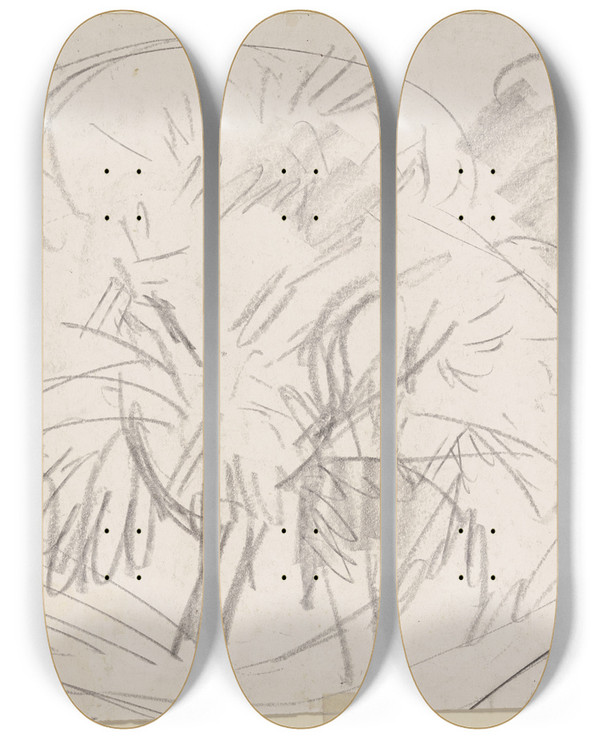 Triptych art skateboard deck of Ernst Ludwig Kirchner Group Of Trees by Ernst Ludwig Kirchner (1880-1938)